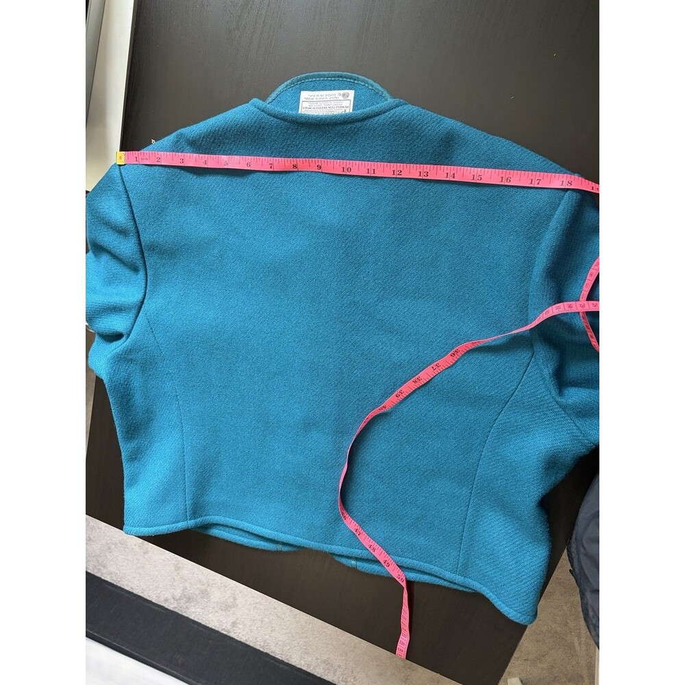 Pendleton Vintage 100% Wool Cropped Jacket Buttons Teal USA Shoulder Pads Medium - Picture 11 of 11